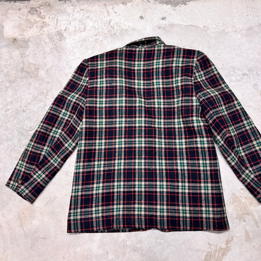 Southern Lady Blazer Plaid Wool Blend‎ Green Red Made in USA Vintage 7/8 Coat - Picture 7 of 8
